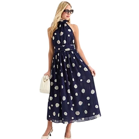 Worthington Woman Dresses & Skirts - JCPenney Navy Polar Dot Halter Neck Maxi Dress Women's Size 8 NWT New Retail $90